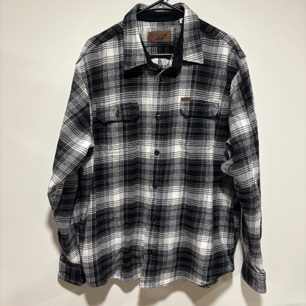 Orvis Blue Tan Plaid Flannel Long Sleeve Button Up Shirt‎ Pockets Mens XXL